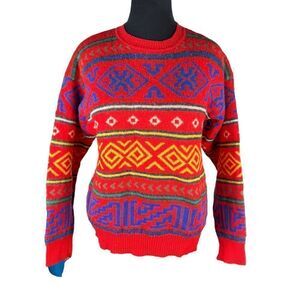 Claiborne 100% wool 80’s 90’s vibrant funky Aztec southwestern tribal large
